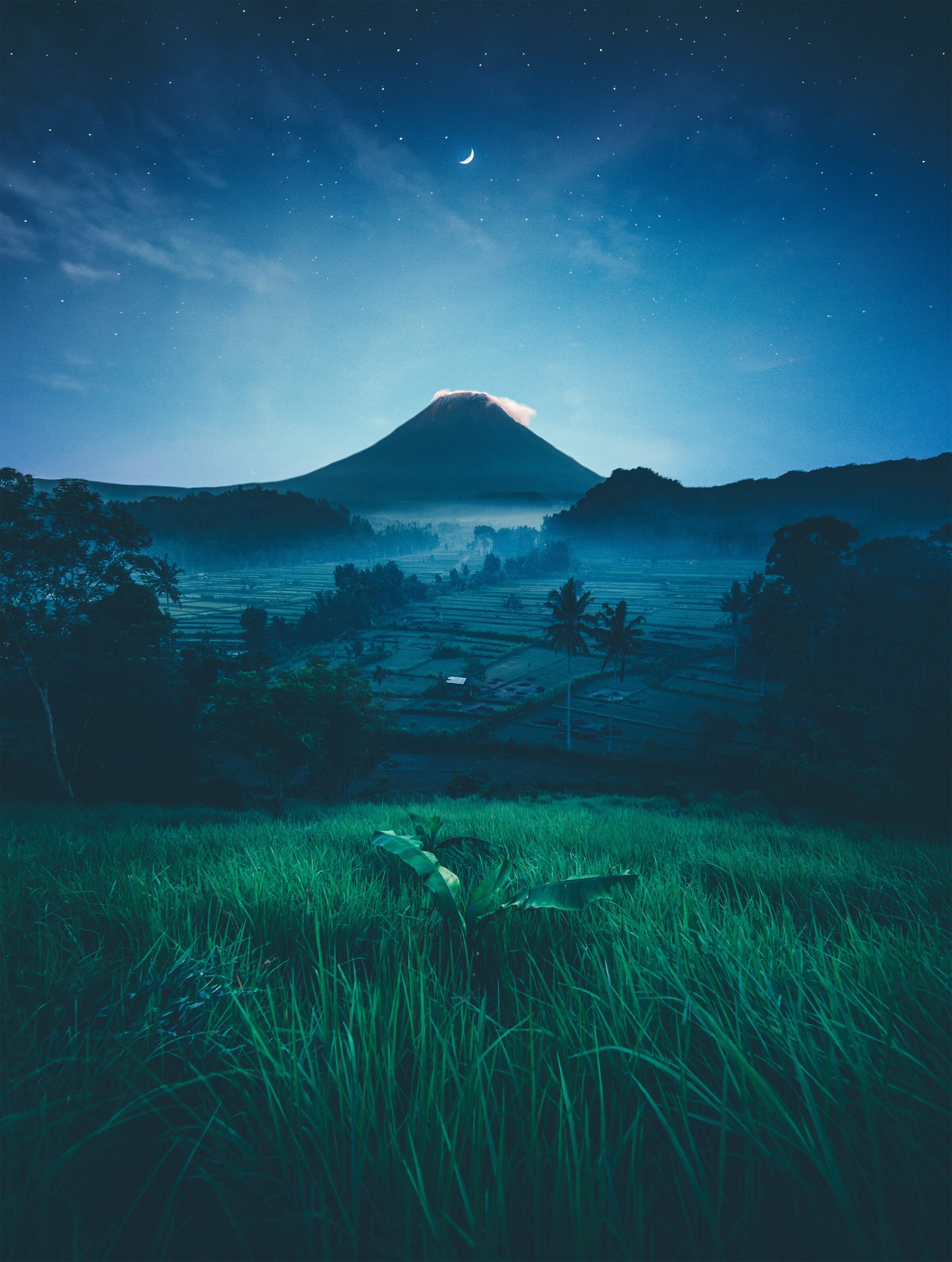Volcano at night