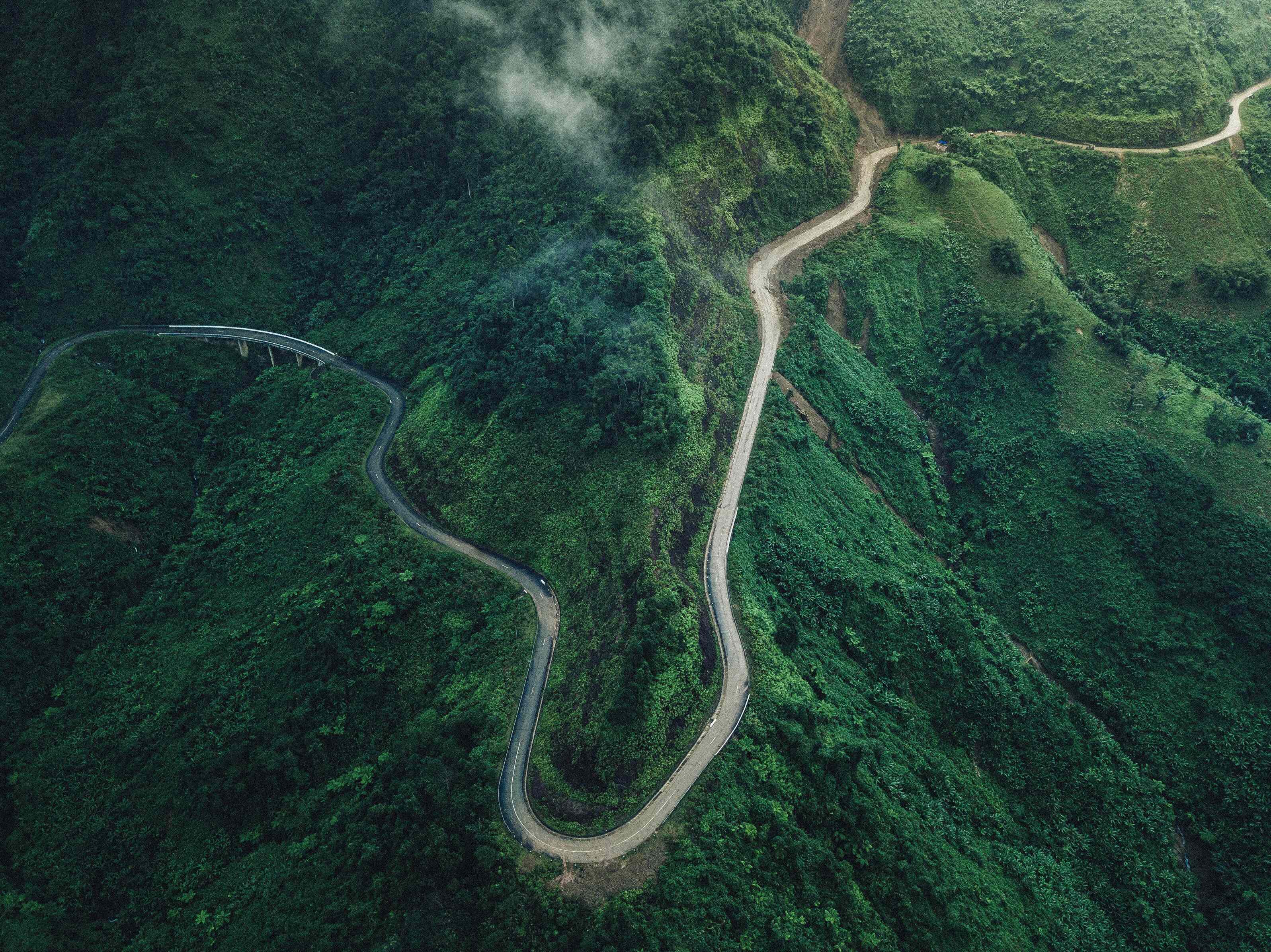 birds eye view of a mountain road